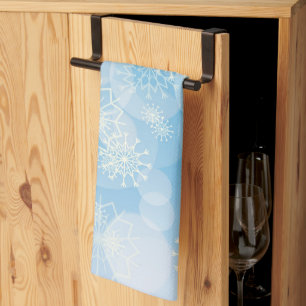Linge De Cuisine Flocons de Noël sur fond bleu