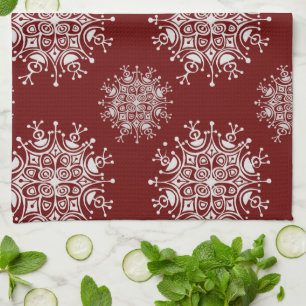 Linge De Cuisine Flocons de Noël Vintage Motif Blizzard Rouge