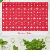 Linge De Cuisine Flocons Mignons Motif Blanc Nom du Script Rouge (Plié)