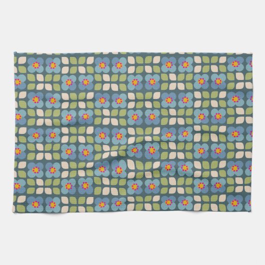 Linge De Cuisine Flora Blush - Bleu et Vert Tissu Botanique (Horizontal)