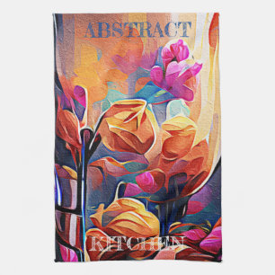 Linge De Cuisine Floral Abstract Art Orange Red Blue Flowers