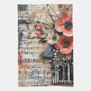 Linge De Cuisine Floral avec touches de piano rustique et feuille d