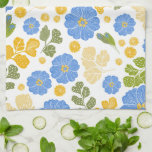 Linge De Cuisine Floral bleu<br><div class="desc">Ce joli motif floral Spring présente des fleurs de primrose zébrée bleues,  des éléments foliaires et des feuilles de fougères vertes. OEuvre dessinée à la main,  originale.</div>