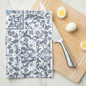 Linge De Cuisine Floral bleu Denim (Quart Plié)