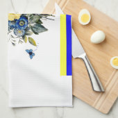 Linge De Cuisine floral bleu et jaune (Quart Plié)