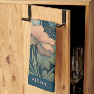 Linge De Cuisine Floral bleu marine