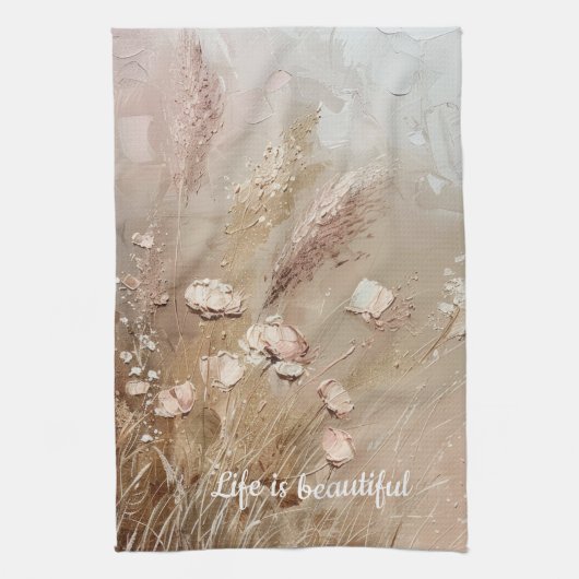 Linge De Cuisine Floral Boho Beige Blanc (Vertical)