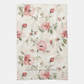 Linge De Cuisine Floral de roses roses blanches ivoire (Vertical)