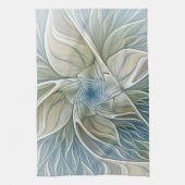 Linge De Cuisine Floral Dream Motif Abstrait Blue Khaki Fractal (Vertical)