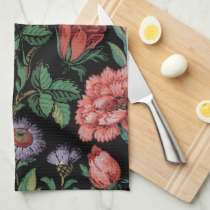 Linge De Cuisine Floral exotique coloré et Arrière - plan noir d'oi