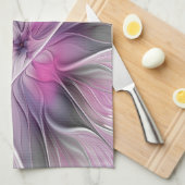 Linge De Cuisine Floral Fractal moderne Fleur Abstraite rose gris (Quart Plié)