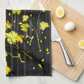Linge De Cuisine Floral jaune et noir d'art déco (Quart Plié)