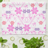 Linge De Cuisine Floral moderne violet rose (Plié)