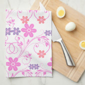 Linge De Cuisine Floral moderne violet rose (Quart Plié)
