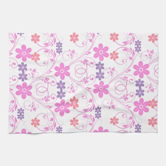 Linge De Cuisine Floral moderne violet rose (Horizontal)