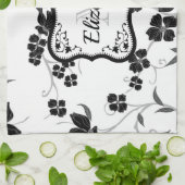 Linge De Cuisine Floral noir et blanc (Plié)