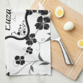 Linge De Cuisine Floral noir et blanc (Quart Plié)