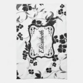 Linge De Cuisine Floral noir et blanc (Vertical)