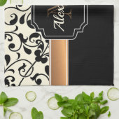 Linge De Cuisine Floral noir et blanc (Plié)