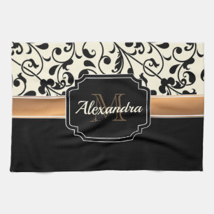 Linge De Cuisine Floral noir et blanc