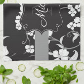 Linge De Cuisine Floral noir et blanc (Plié)