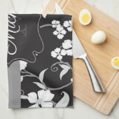 Linge De Cuisine Floral noir et blanc (Quart Plié)