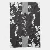 Linge De Cuisine Floral noir et blanc (Vertical)