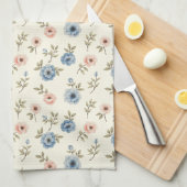 Linge De Cuisine Floral rose et bleu doux (Quart Plié)