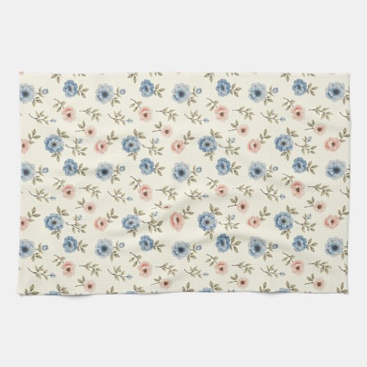 Linge De Cuisine Floral rose et bleu doux (Horizontal)