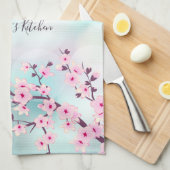 Linge De Cuisine Floral Rose Turquoise Cherry Blossom Ajouter Nom (Quart Plié)
