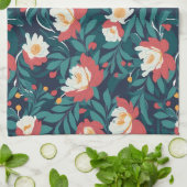 Linge De Cuisine Floral rouge et blanc (Plié)