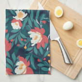 Linge De Cuisine Floral rouge et blanc (Quart Plié)