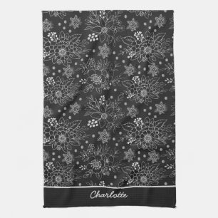 Linge De Cuisine Floral sans couture motif blanc nom personnalisé