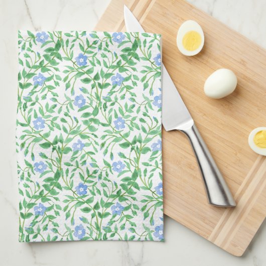 Linge De Cuisine Floral style champêtre Bleu Blanc Périwinkle Motif (Quart Plié)