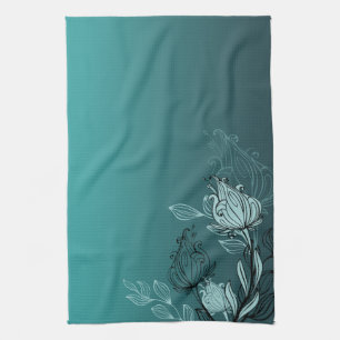 Linge De Cuisine Floral turquoise abstrait moderne