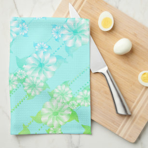 Linge De Cuisine Floral turquoise et verte