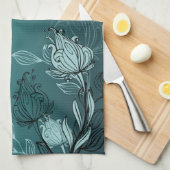 Linge De Cuisine Floral Turquoise moderne (Quart Plié)