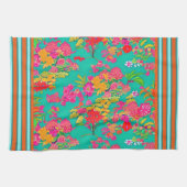 Linge De Cuisine Florales tropicales Turquoise, Orange, Jaune avec (Horizontal)