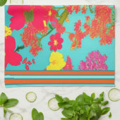 Linge De Cuisine Florales tropicales Turquoise, Orange, Jaune avec (Plié)