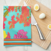 Linge De Cuisine Florales tropicales Turquoise, Orange, Jaune avec (Quart Plié)