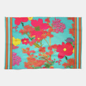 Linge De Cuisine Florales tropicales Turquoise, Orange, Jaune avec (Horizontal)