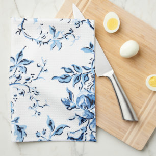 Linge De Cuisine Flore blanche et bleue Delft