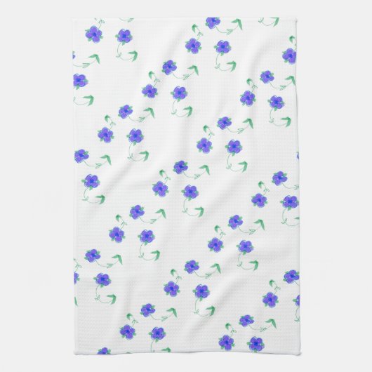 Linge De Cuisine Flore bleu mauve (Vertical)