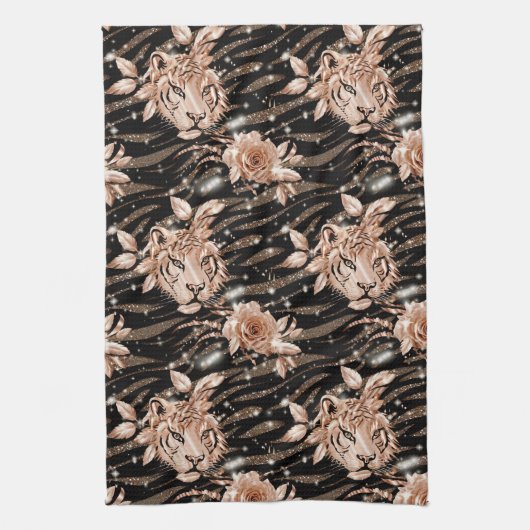 Linge De Cuisine Flore de tigre d'or Rose noir (Vertical)