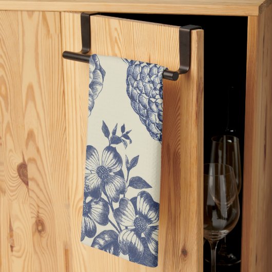 Linge De Cuisine Flore d'impression florale de fleurs bleues antiqu (Pliage en tiers)