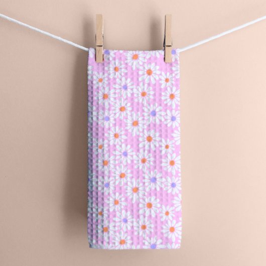 Linge De Cuisine Flore Pastel Retro Daisy sur rose pâle