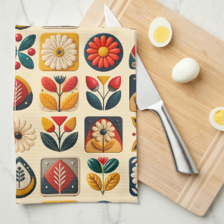Linge De Cuisine Flore populaire rétro avec Monogramme personnalisé