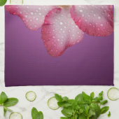 Linge De Cuisine Flore rose Adenium Violet rayé (Plié)