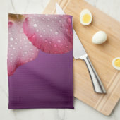 Linge De Cuisine Flore rose Adenium Violet rayé (Quart Plié)