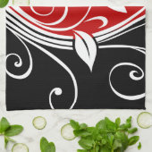 Linge De Cuisine Flore rouge blanc et noire (Plié)